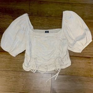 Cream Crop Top with puffy sleeves